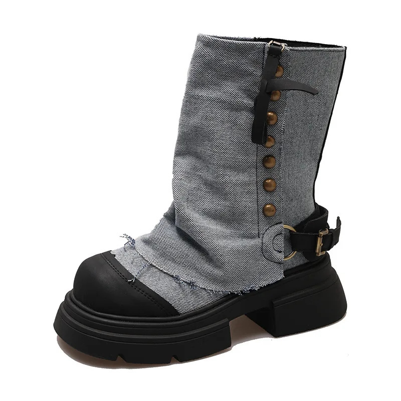n Style Trousers Boots Womens Fashion Denim Short Boots Casual Platform Shoes Cowboy Boots for Women Gothic Shoes 250729