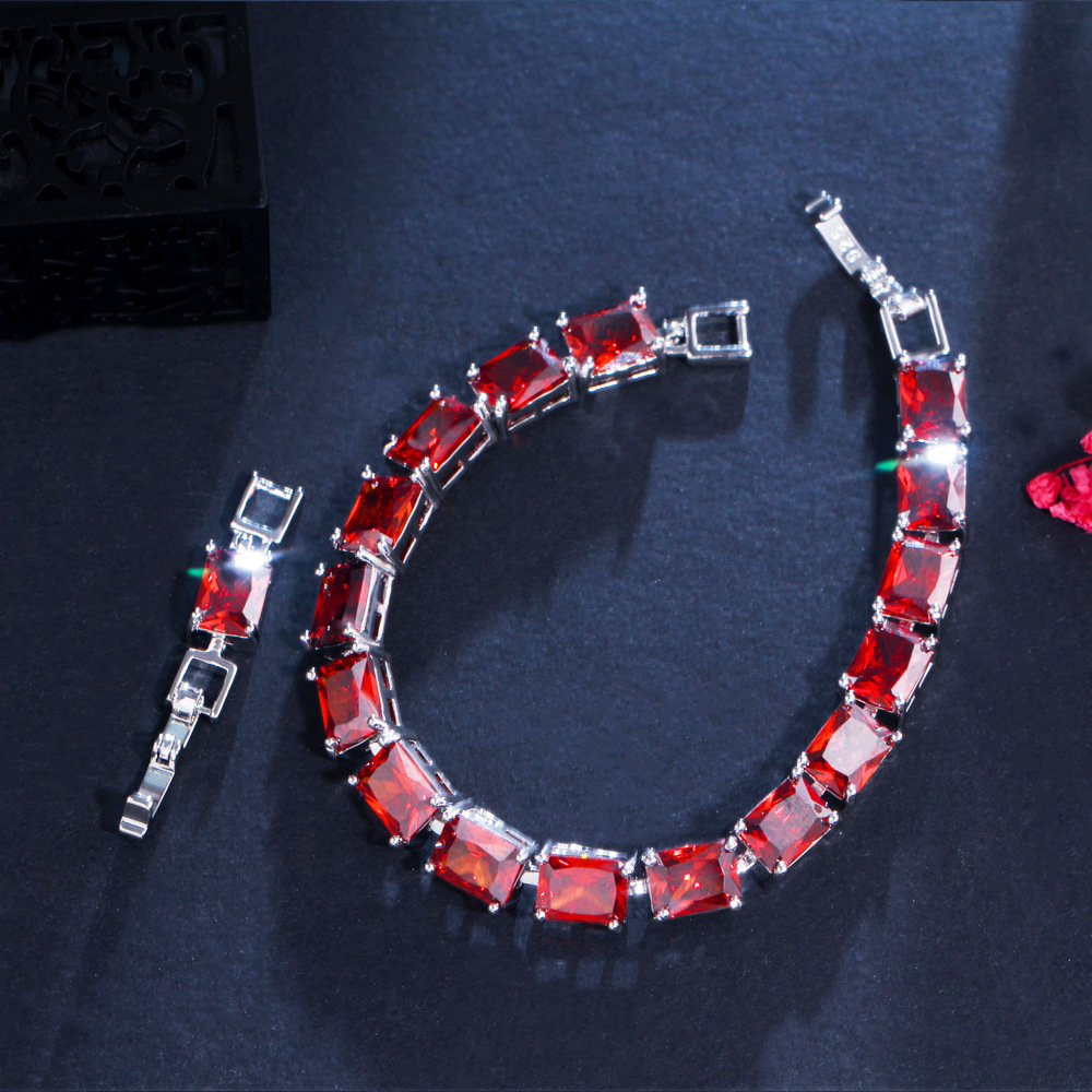 2025 Choucong Top Sell Women Fashion Jewelry 18K White Gold Fill Multi Color Princess Cut 5A Zircon CZ Diamond Elegant Lady Wedding Bridal Rectangle B