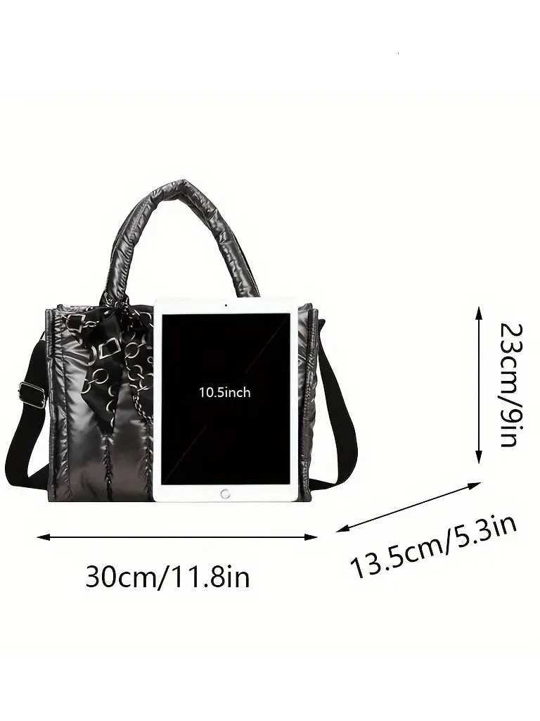 Elegant Wens Totes Bag with Silk Scarf Accent Quilted Crossbody Bags for Wen Casual Solid Color Padded Wens Shoulder Bag Y250730
