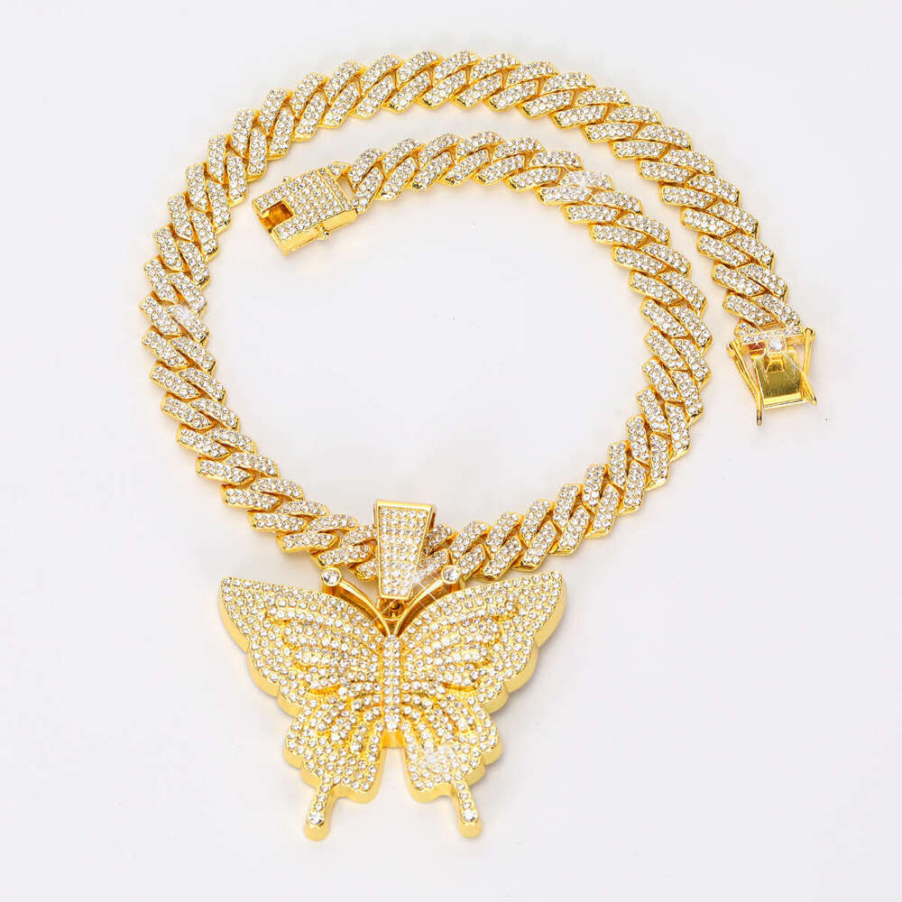 Hot Item Hip-Hop Style Necklace Fashion Alloy Full Dia Unisex Butterfly Pendant Cuban Chain