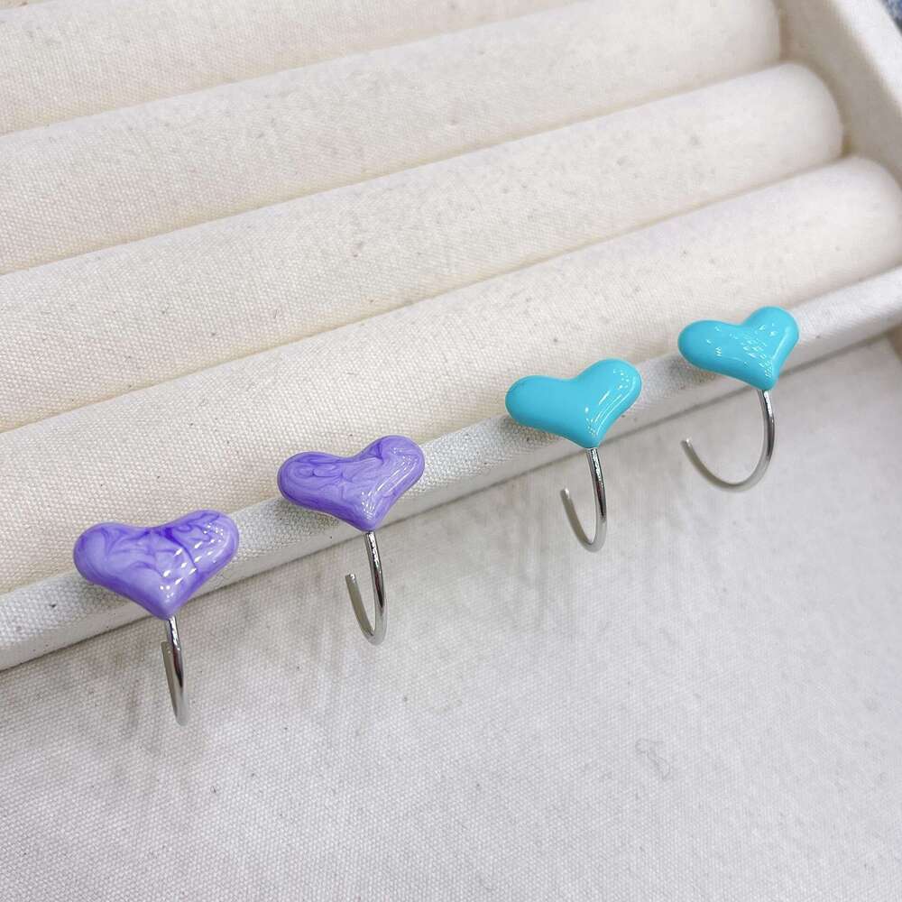 Purple Blue Style Hoop Structure Heart Decoration Simple Fashion 2025 Spring New Earrings cf6