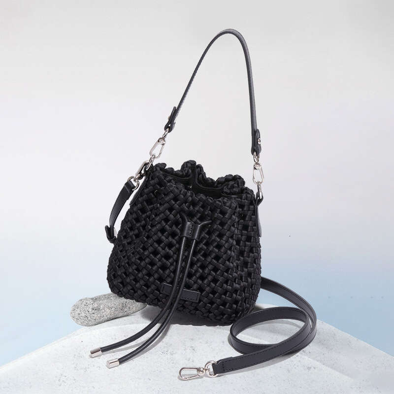 New Silk Woven Bucket Fashion Trend Handbag Versatile Mini Casual Single Shoulder Crossbody Bag