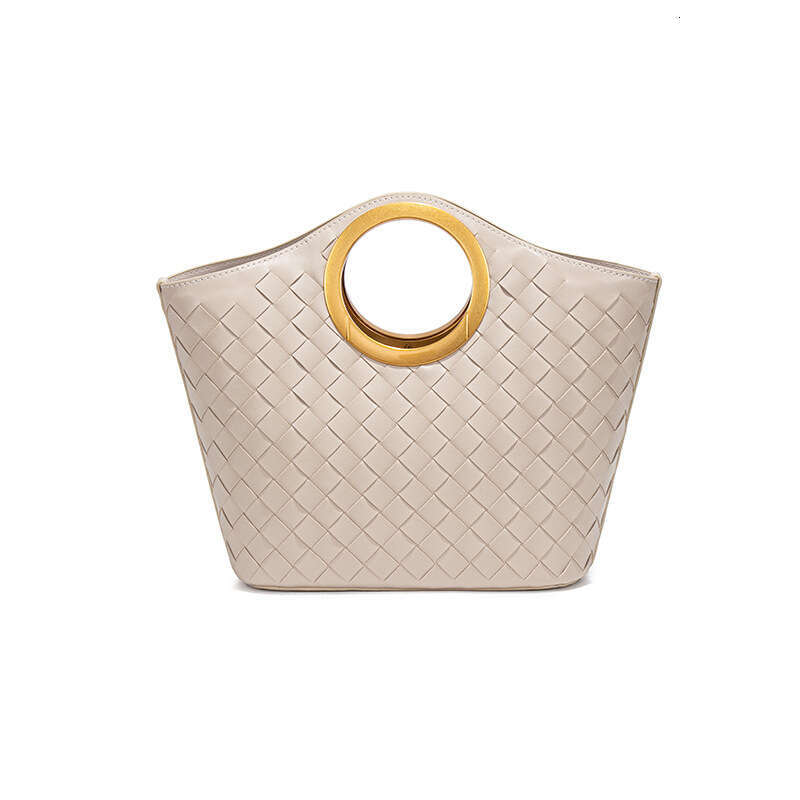 Metal Handle Round Ring Woven Handbag Basket New Fashion Commuter Tote Crossbody Single Shoulder Bag