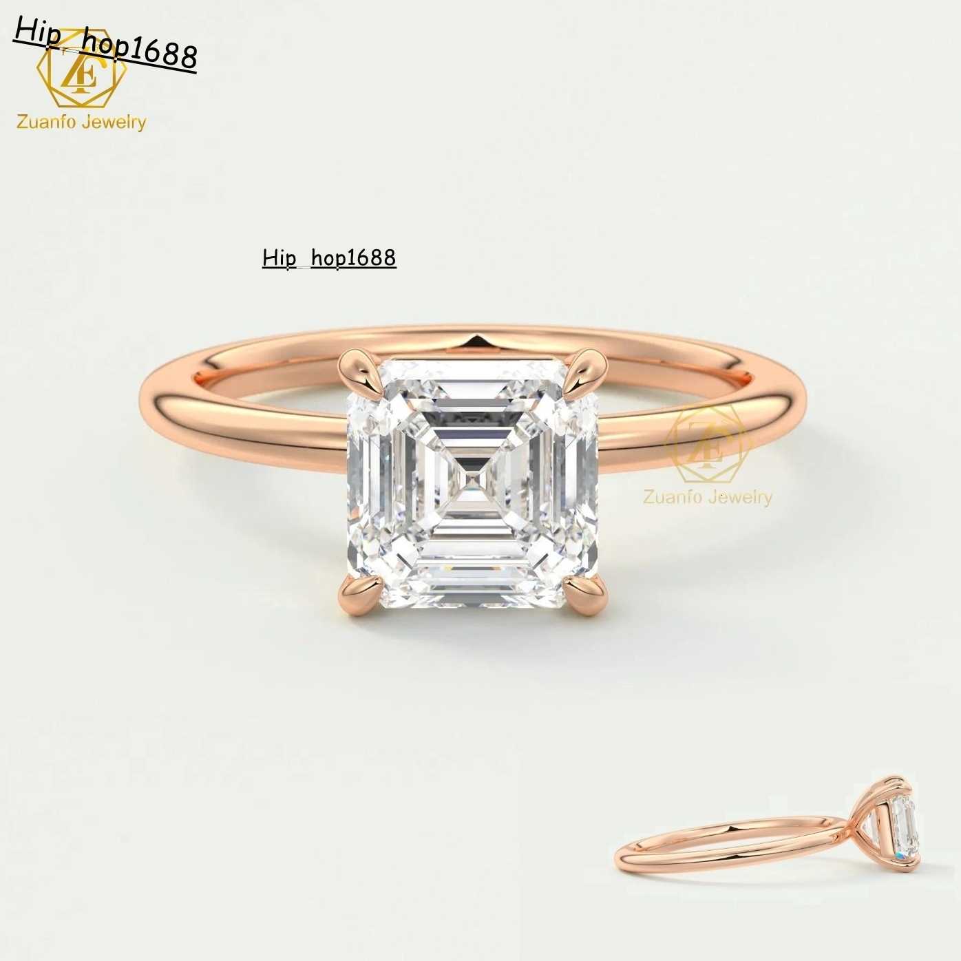 Fine Jewelry Lab Grown Diamond Ring 14k Gold 2Carat Asscher Cut Diamond Engagement Diamond Ring for Women