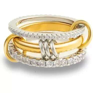 Stainless Steel Interlocking Full Diamond Zircon Ring Two-tone Multi-element New Hot Item