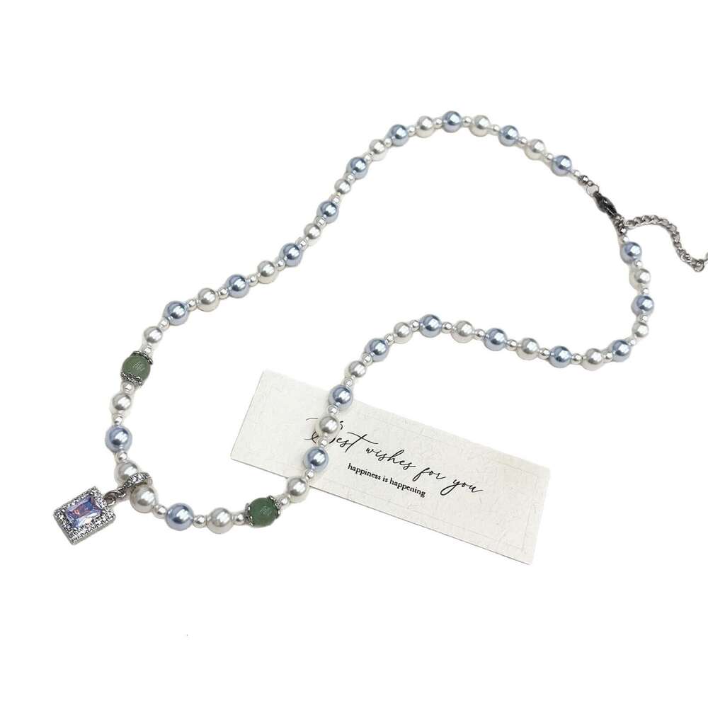 2025 New Fashion Fresh Shijia Sier Gray Pearl Necklace High Gloss Splicing Niche Design Collarbone Chain 9e8