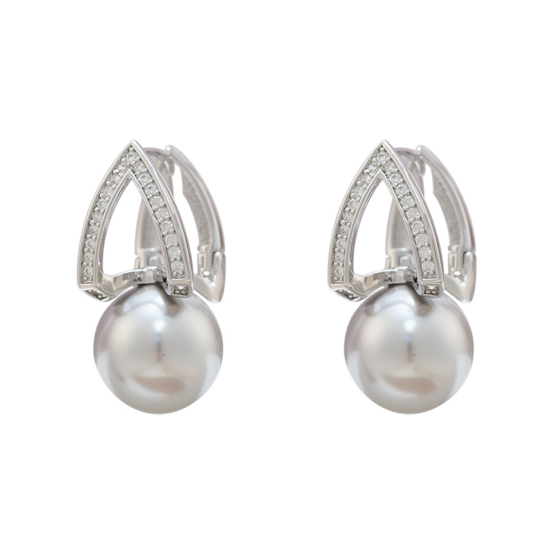 Exquisite Ball Pearl Stud Earrings for Women 18K Real White Gold Plated Cubic Zirconia Wter Drop Pearl Charm Earrings Fashion Fine Crystal Earrings Je