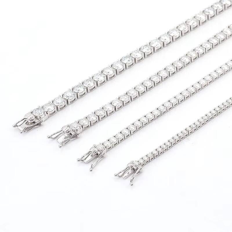 Spot Invisible Buckle Wholesale Silver Plated 18k Gold 2-5mm Moissan Necklace Bracelet Ins Four Claw Tennis Chain Bracelet