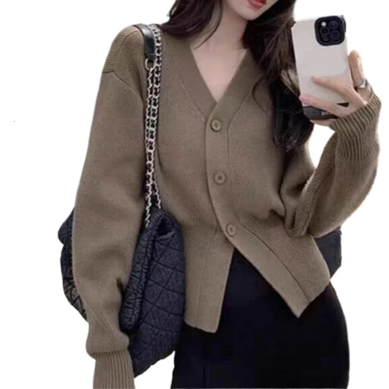 Fashion Elegant Cardigan Knitted Women Sweater V Neck Long Sleeve Casual Cardigans Autumn Winter Slim Fit Coats Clothes 250730