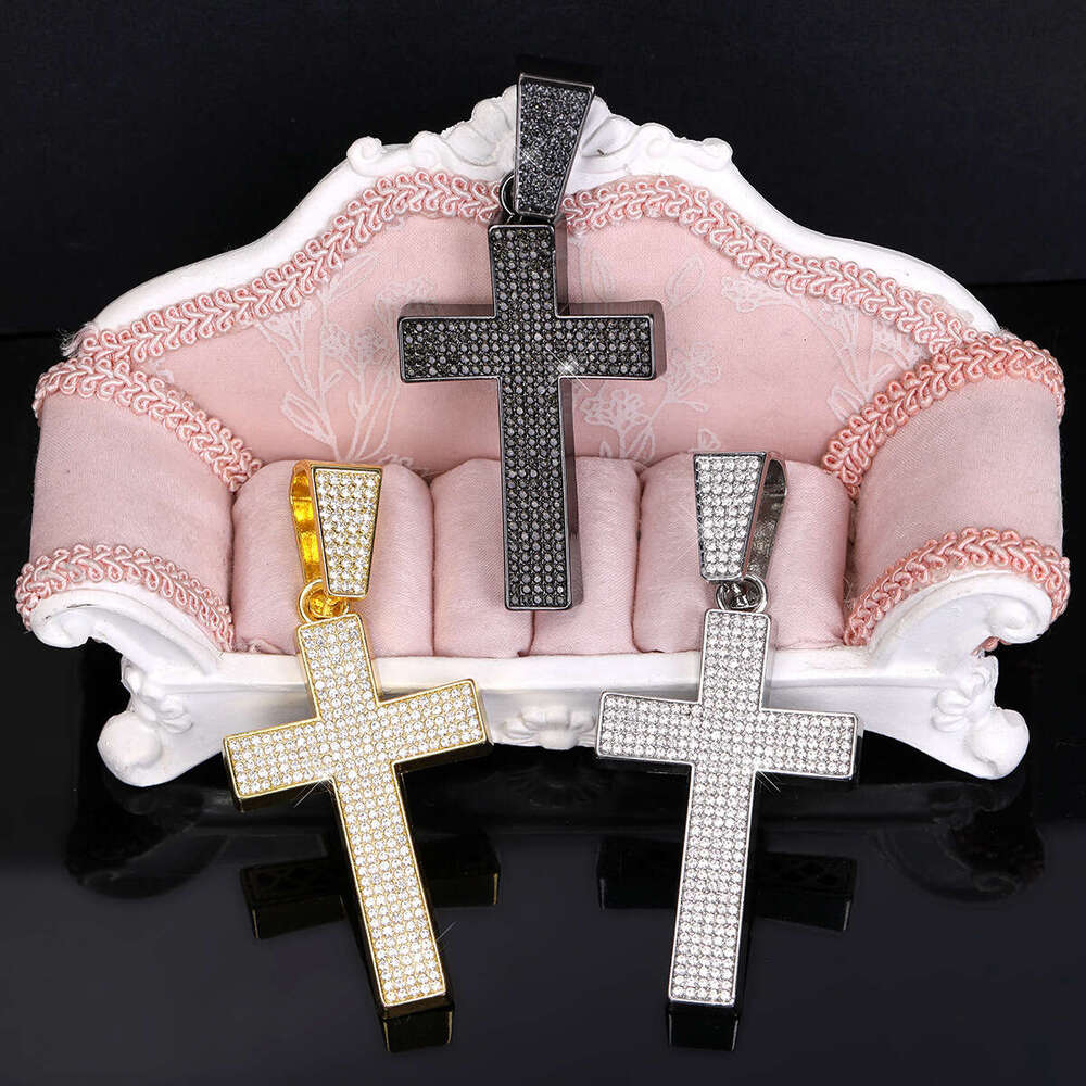 Hot Selling Hip-Hop Rap Trendy Exaggerated Personality Full Dia Cross Alloy Multi-Color Necklace Pendant
