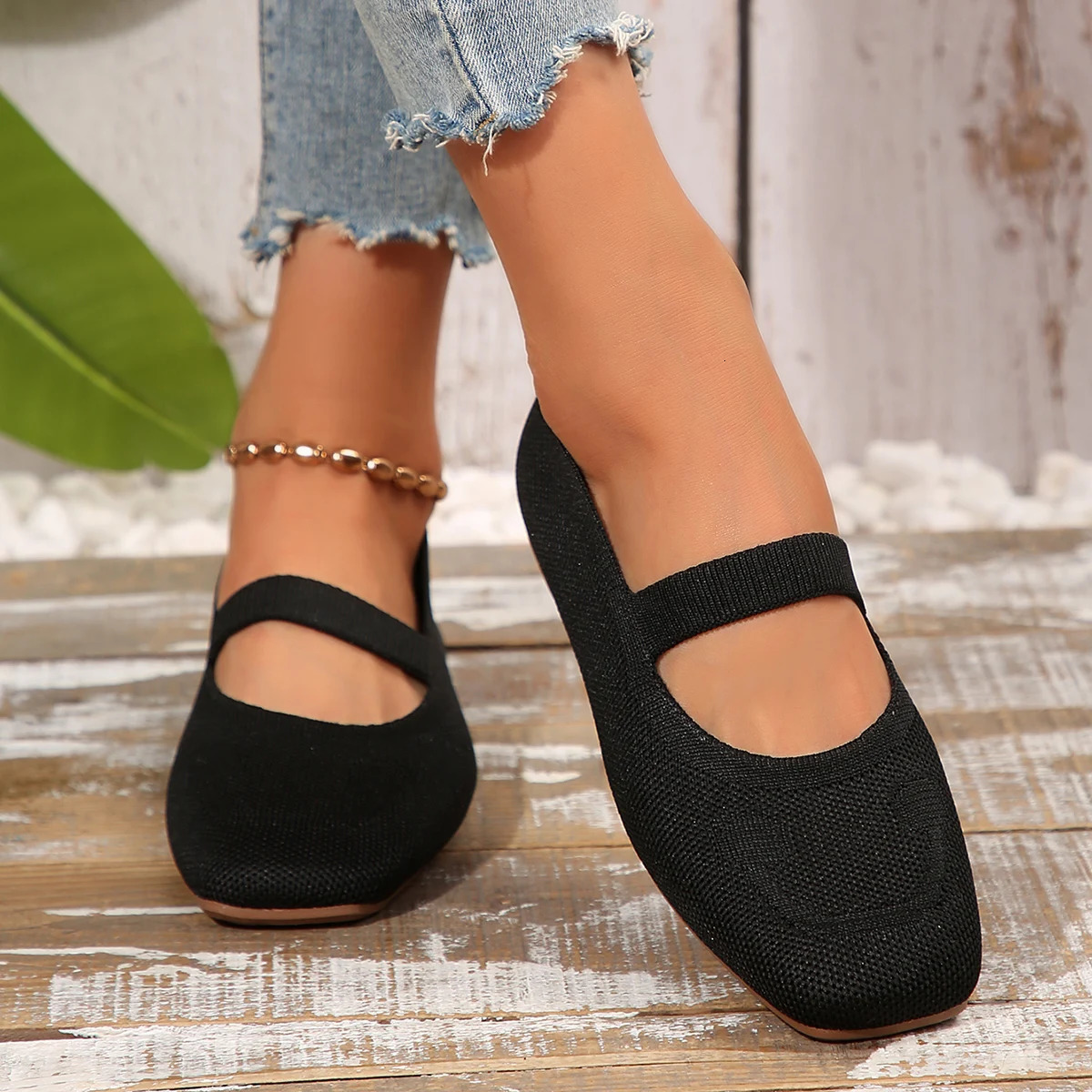 Women Pointed Flat Shoes 2024 Fashion Knitted Slip on Women Shoes Casual Comfortable Breathable Ballet Flat Loafers Shoes 250724