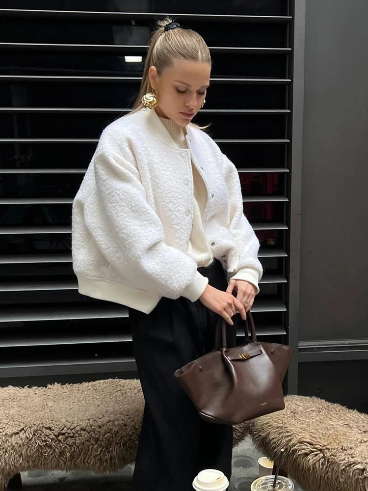 SLTNX Fashion Tweed Bomber Jackets for Women Autumn Chic Stand Collar Female Outerwear Lady Long Sleeve with Pocket Coat 250730