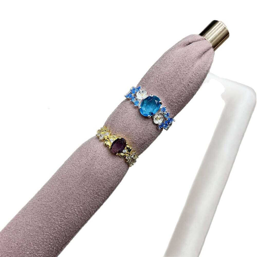 Flower Fairy Zircon Blue Embroidered Open Ring for Women Fashionable Elegant Versatile Light Luxury Micro Inlaid Sparkling High-end Feel b0b