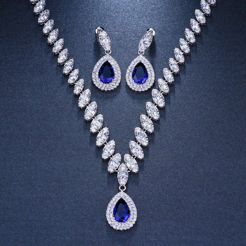 Hot-selling Multi-color Zircon Earrings Necklace High-grade Temperament Design Sense Water Drop Shape Evening Party Jewelry Set