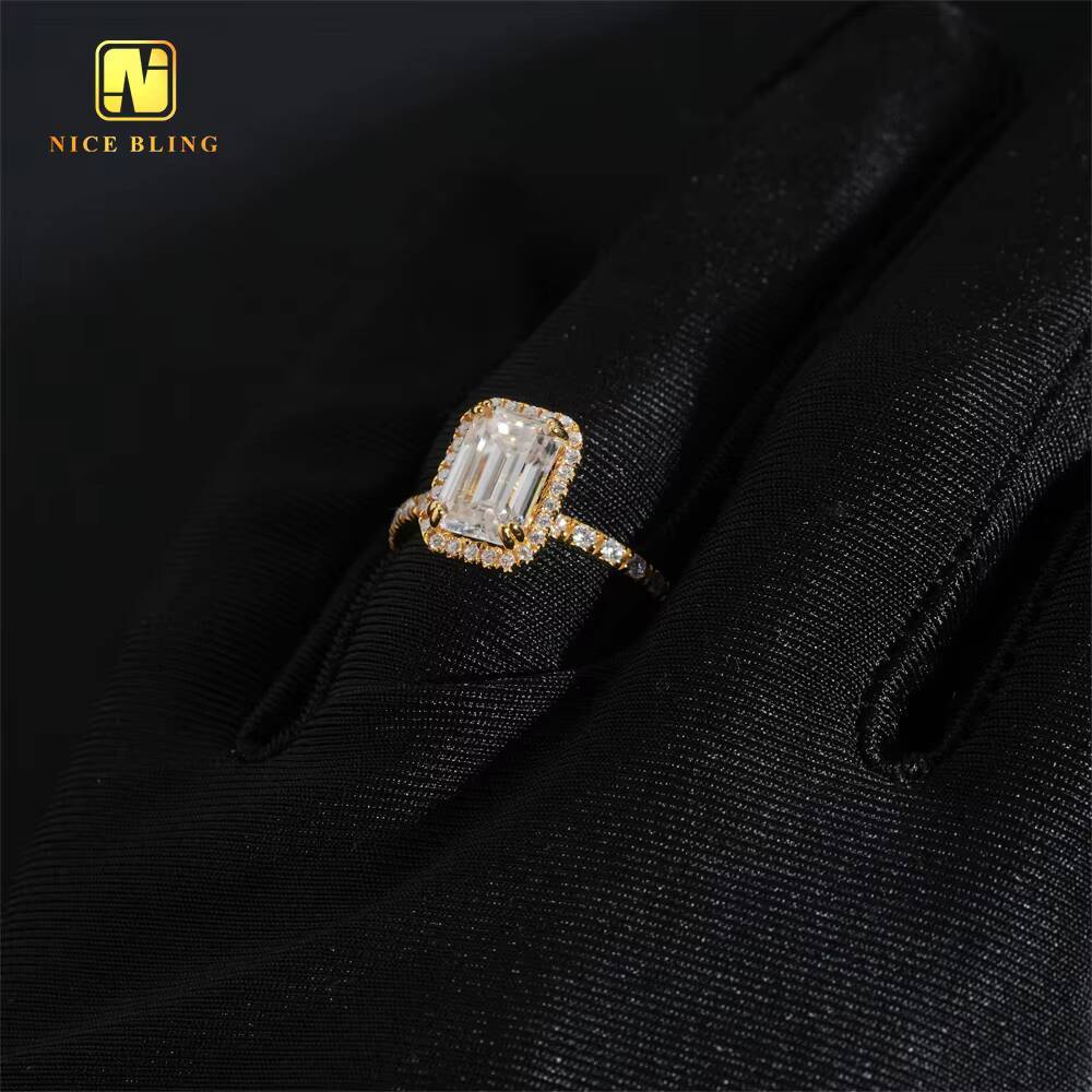 Classic Jewelry Round Emerald Cut Moissanite Wedding Ring 925 Sterling Silver VVS Moissanite Diamond Engagement Ring for Women