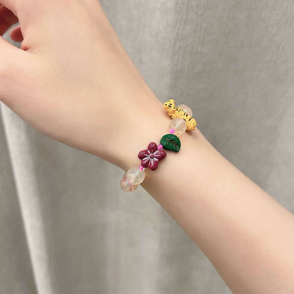 Cute Fresh Flower Resin Tiger Beaded Bracelet for Women, Fashionable Stylish, Trendy and Versatile Wristband Jewelry 9f6