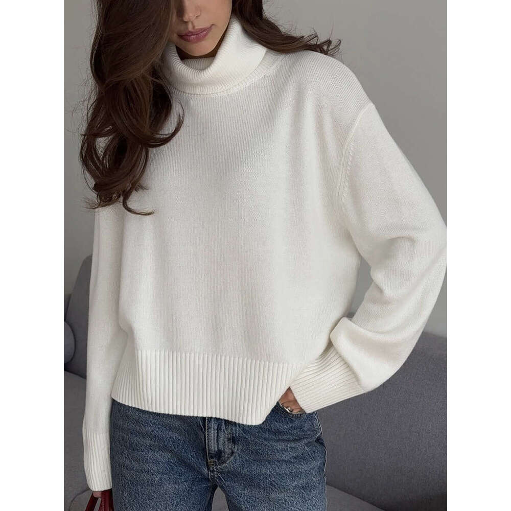 Autumn Winter Solid Color Short High Neck Sweater Women Loose Casual Knitted New Thick Versatile Top B5