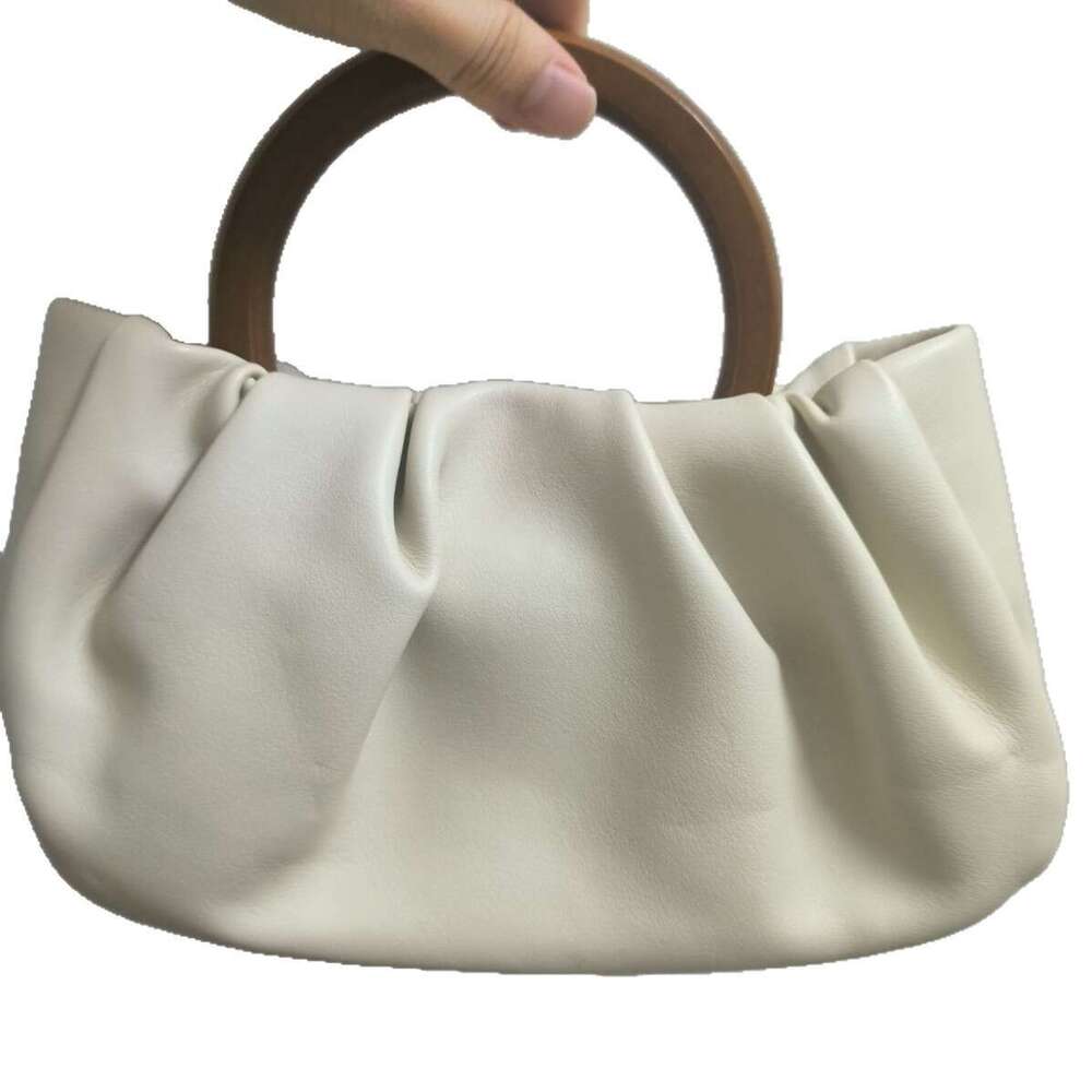 Niche Design Wooden Handle Wrinkled Cloud Handbag for Women 2025 New Ins Style Crossbody Mini Bag Trendy