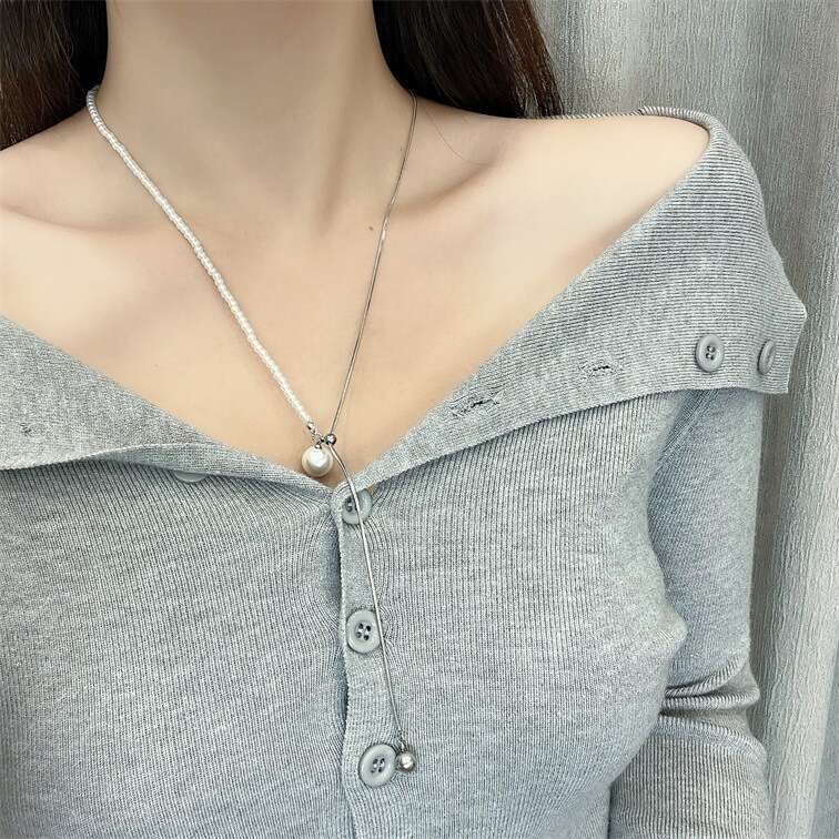 Autumn Winter Sweater Chain Long Pearl Round Bead Necklace Accessories for Women Light Niche High-end Asymmetrical 2024 New Model aab