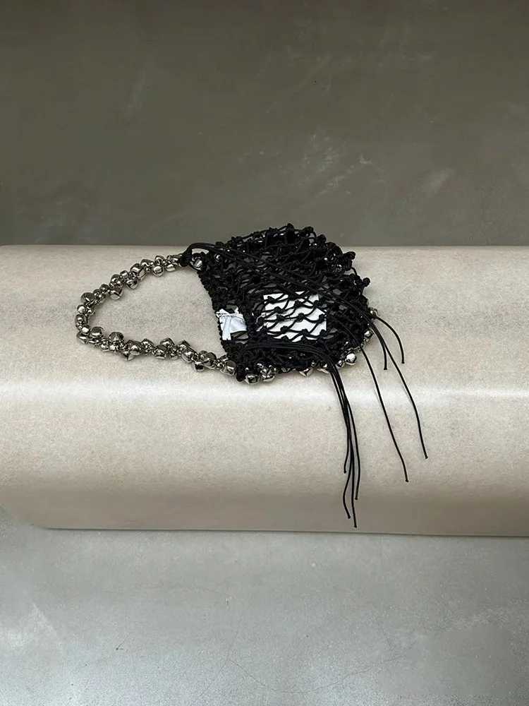 New Crochet Beach Handbag for Summer Straw Rope Hollow Out Hand Woven Totes Bag Women Hollow Knitting Handbag Y250729