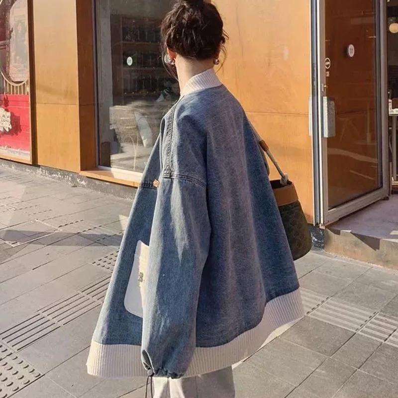Oversized Womens Denim Coat Autumn n Sense Loose Baseball Jacket Top Fashion Female Sweater Patchwork Outerwear 4XL 250730