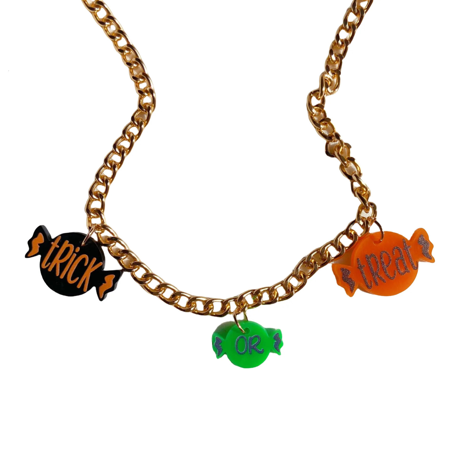 Halloween acrylic pendant necklace bat pumpkin candy ghost cute and funny creative European and American chain necklace 250729