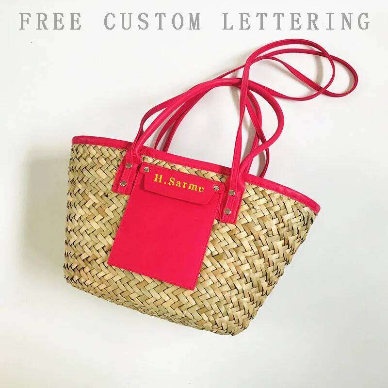 Summer straw 2025 new woven vacation beach customizable letter large capacity crossbody women's hand tote bag