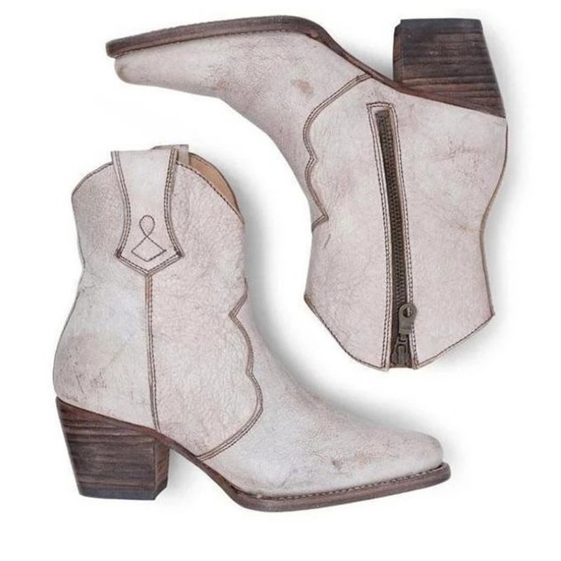 Womens Round Head Ethnic Leather Boot with Side Zipper - Thick Sole for Comfortable High Walk