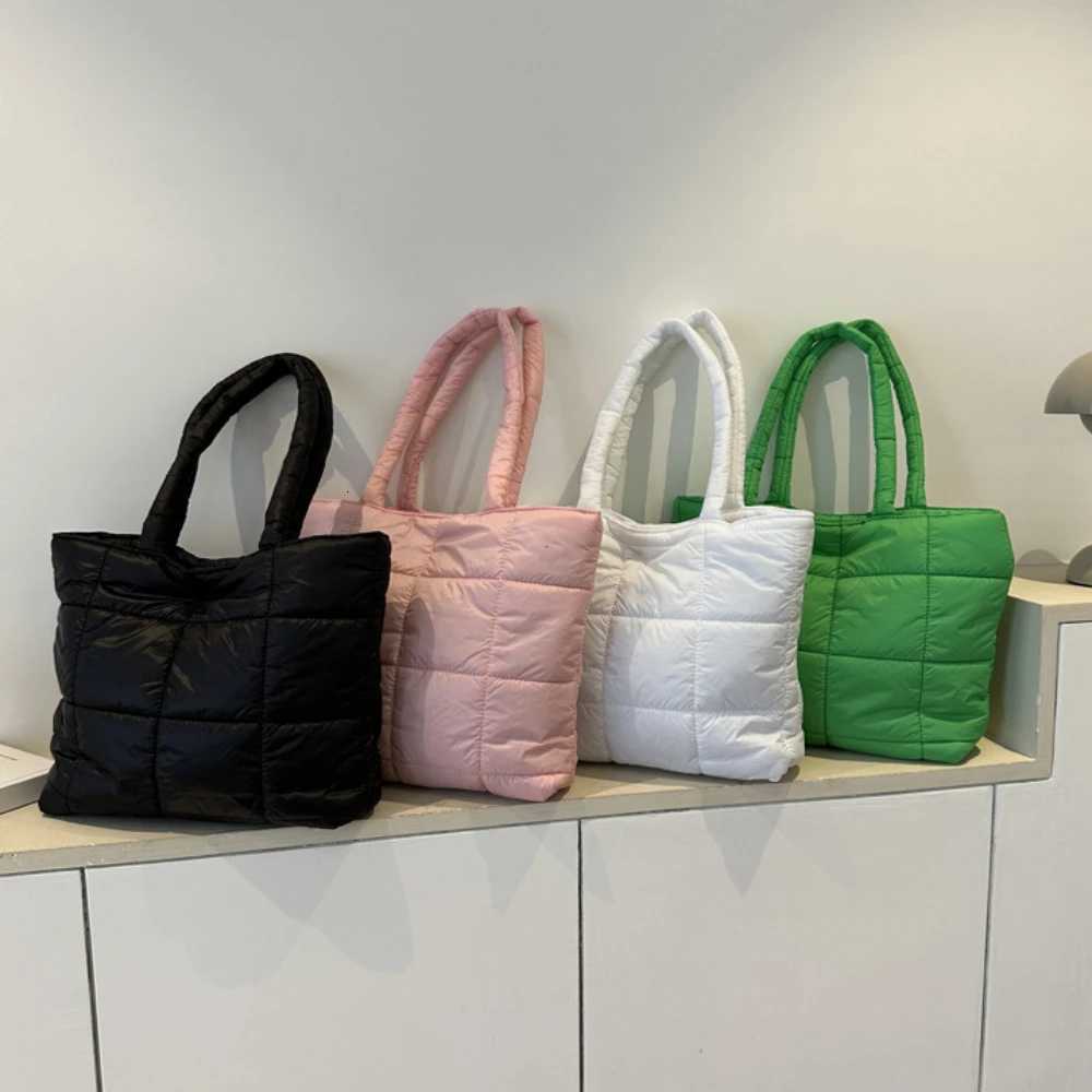 Fi Space Pad Cott Totes Handbag Wen Shoulder Bags Winter Nylon Padded Quilted Shopper Bags Fem Casual Crossbody Bags Y250730