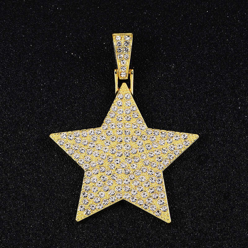 Cuban Necklace Set Five-Pointed Star Inlaid Dia Alloy Jewelry Trendy Men's Essential Pendant