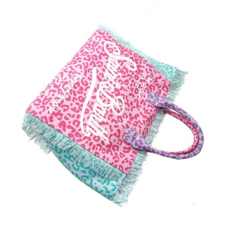 Saint Barth's New Women's Large Capacity Leisure Travel Leopard Print Canvas Handmade Tassel Handbag