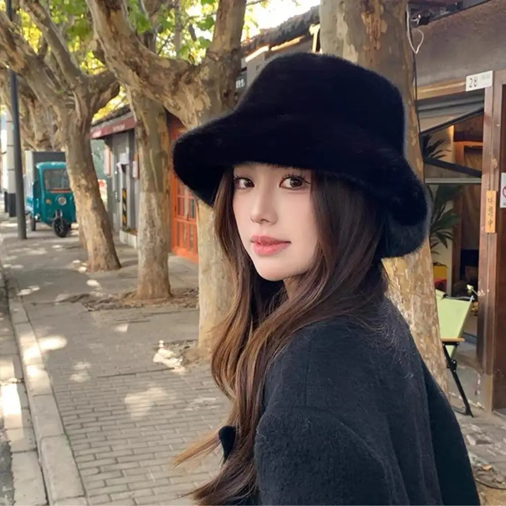 Female Faux Fox Fur Bomber Hat Windproof Keep Warmer Fisherman Hats Korean Style Bucket Hat Solid Beanie Winter Warm Hats 250724