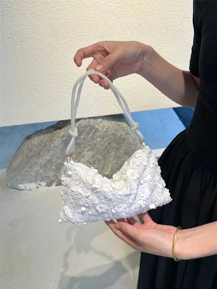 2025 New Designer Mini Shining Sequins Shoulder Bags for Women Fashion Red Flowers Sequins Handbag Versatile Party Purses Y250729