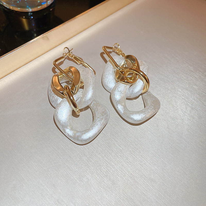 Sier Needle Acrylic Square Rhombus Tassel Pendant Hoop Versatile Fashion Niche Design Earrings