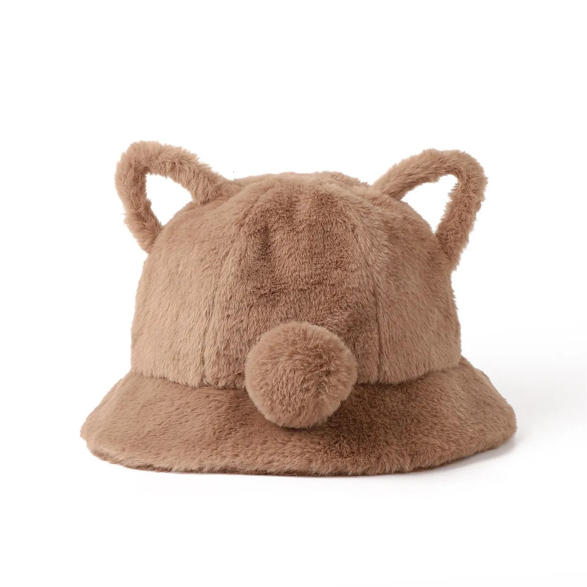 Womens Bucket Hat Winter Cute Cat Ear Plush Fisherman Hat Keep Warm Faux Fur Leopard Bob Hat Female 250724