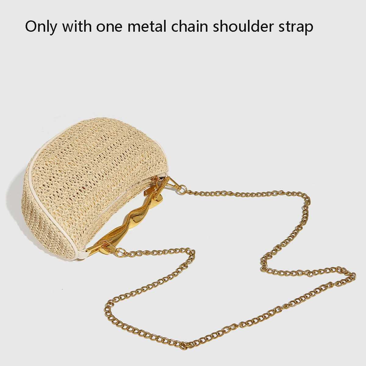 Summer Metal Handle Crossbody Zipper Woven Beach Bag Reliable Crescent Shaped Beach Str Woven Shoulder Crossbody Bag Y250730