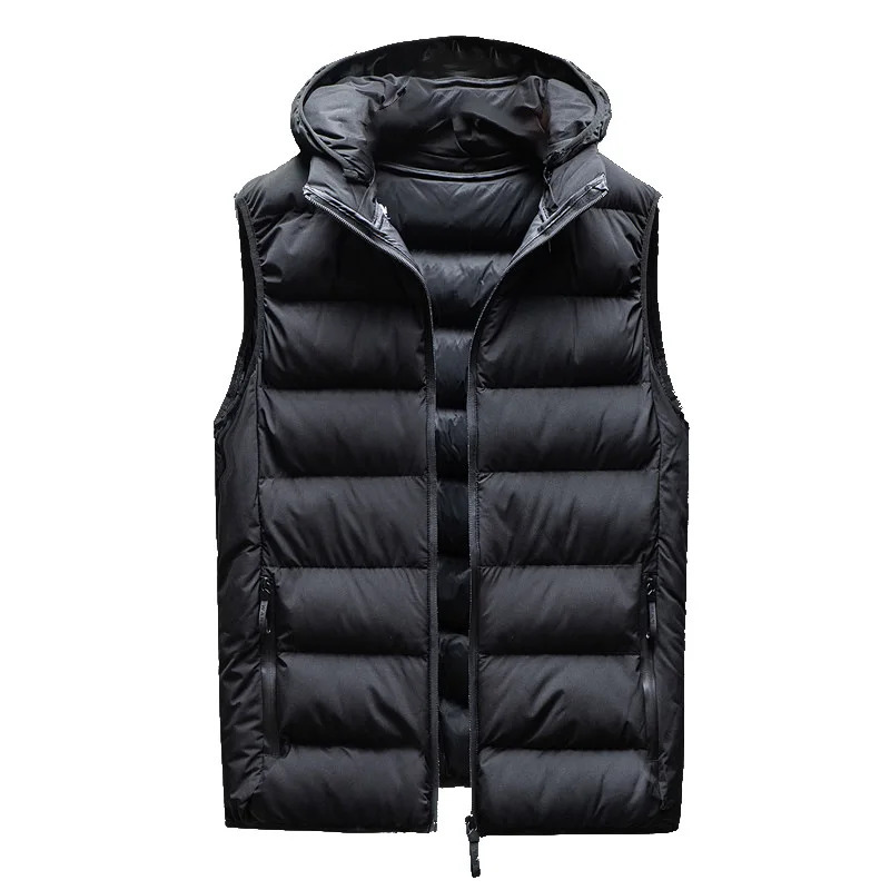 Autumn Winter Mens Down Vest Male Hooded Fashion Trend Zipper Stand Collar Solid Men Windproof Warm Jackets 250730