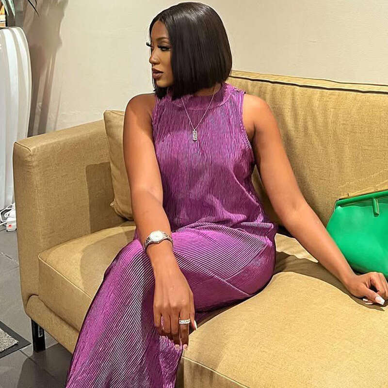 Summer Fashion Sleeveless Top And Wide-Leg Pants Two-Piece Set Women's Outfit B5