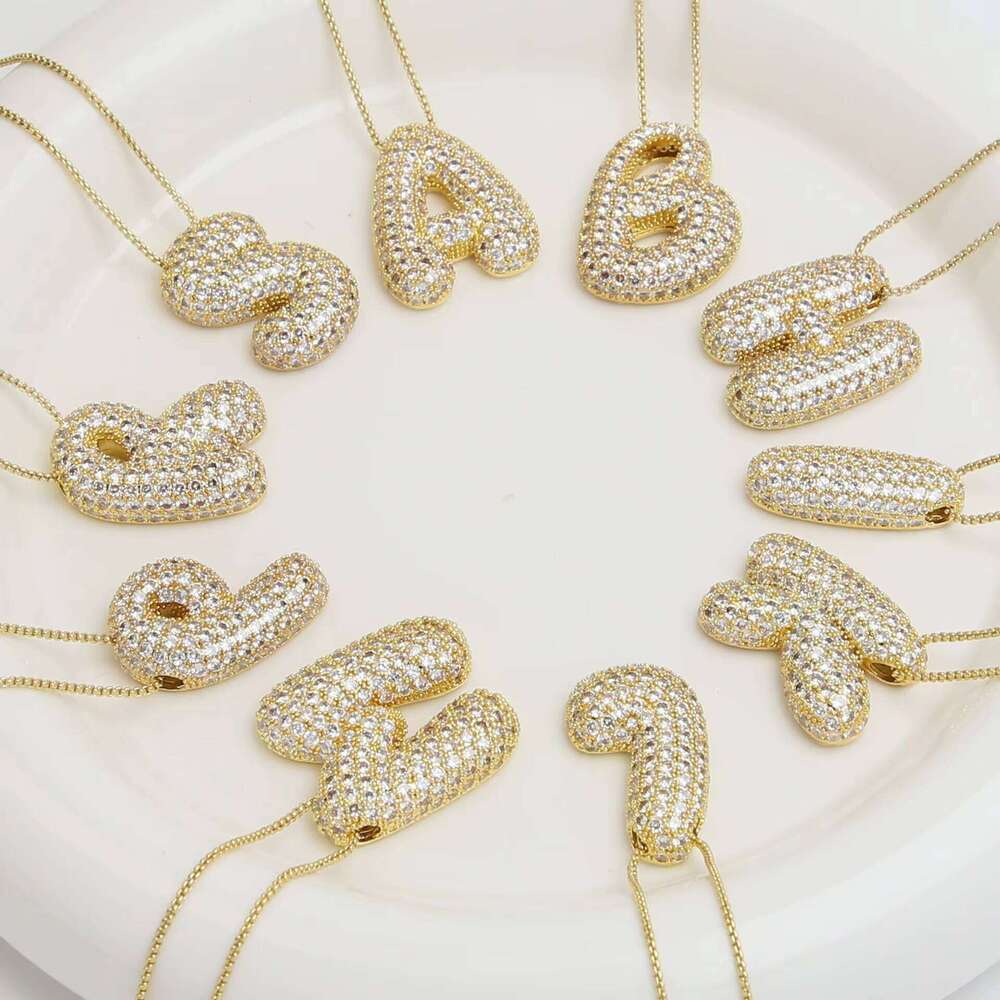 Women's Gold-Plated Fashion Chunky Initial Balloon Letter Copper Pendant Necklace