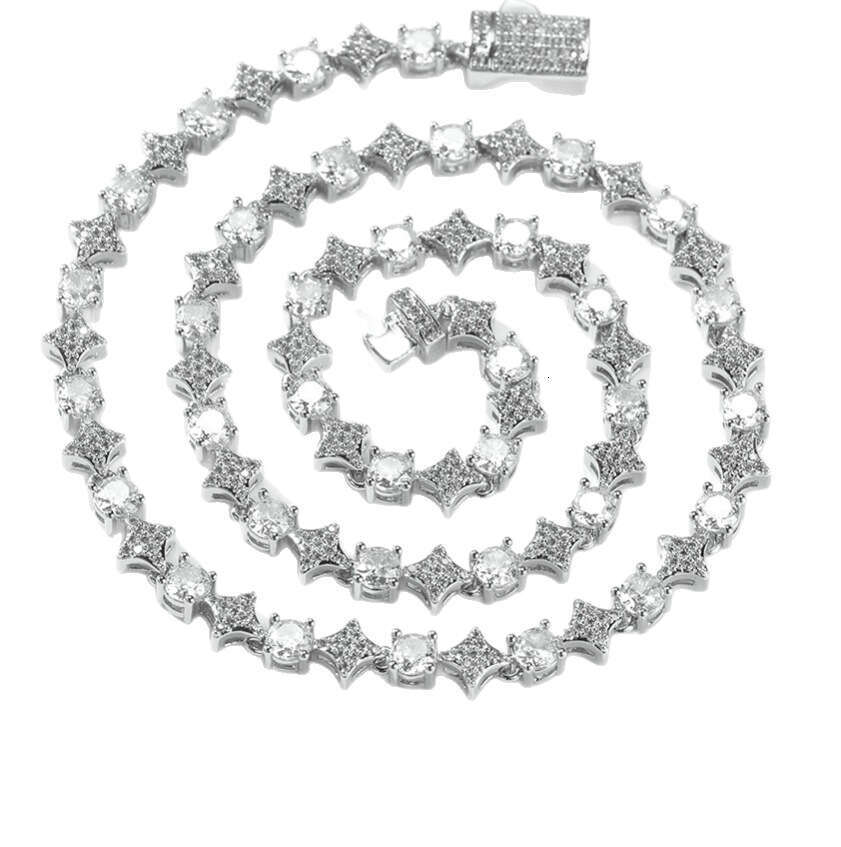 Fashion 6mm Star Tennis Chain Necklace for Men Copper Inlaid Zircon Hip-hop Personality Bracelet