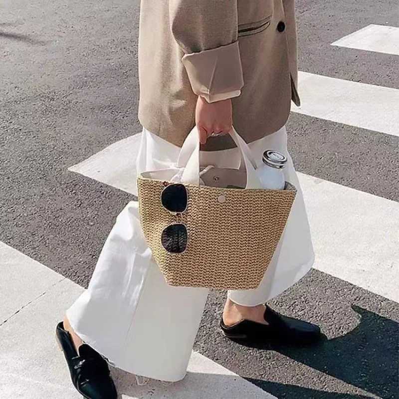 Trendy Straw Handbag Womens Woven Beach Bag Casual Snap Button Satchel Bag Small Braided Shoulder Bag For Travel Beach Trip G250729