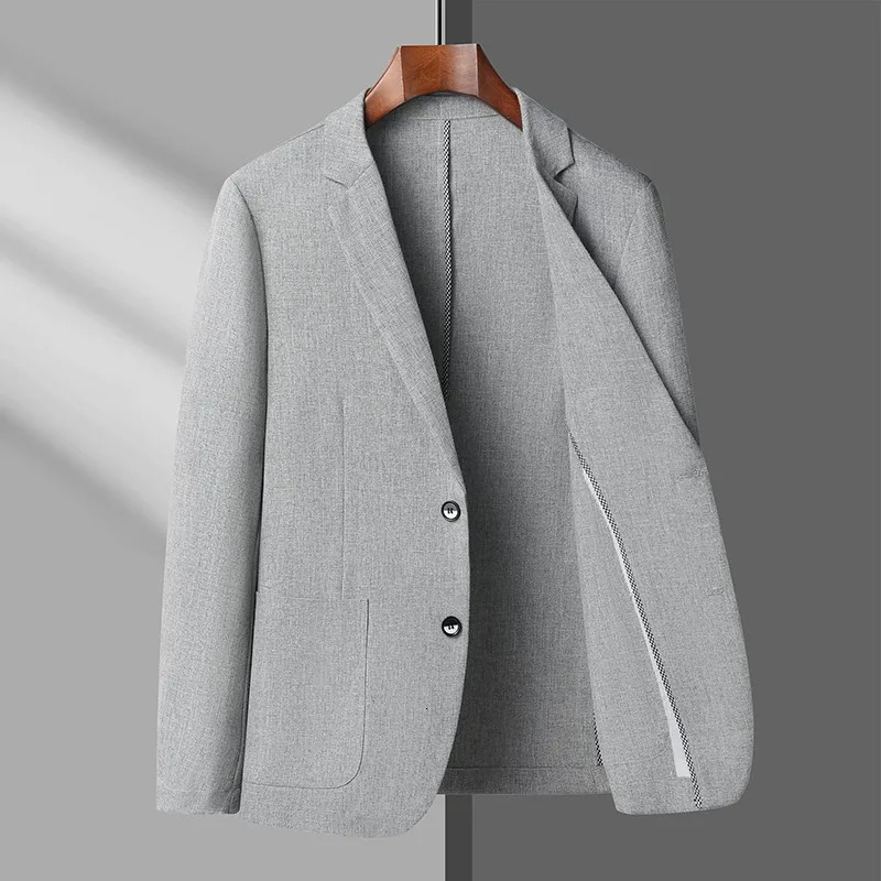 2024 Summer Ice Silk Blazers Elasticity Mens Thin Windbreak Classic Solid Color Casual Business Suit Jackets Office Social Coat 250724