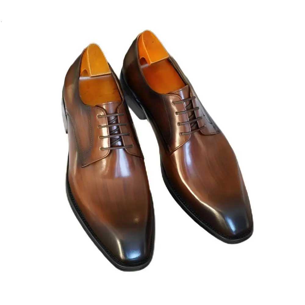 Wood Grain Derby Shoes Fion Formal Shoes for Men Business Dress Square Toe Rubber Social Mens Shoes ing Oxfords Y250730