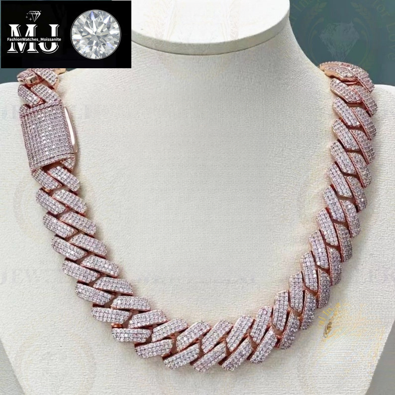moissanite cuban k chain Hiphop 20mm Sier Yellow Gold Plated Vvsmoissnaite Cuban Chain Necklace man