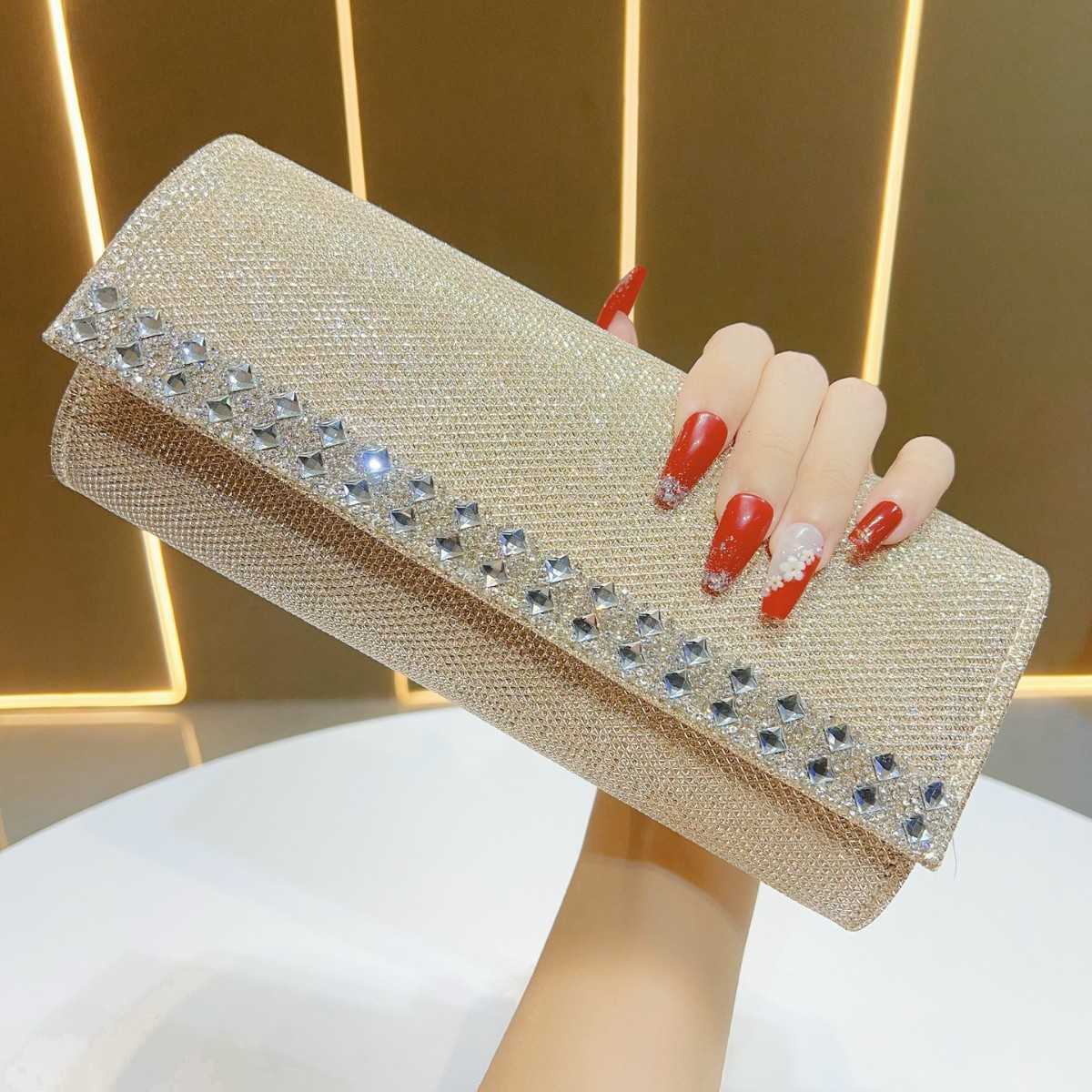 New Diamond Studded Womens Clutch Bag Wedding Banquet Evening Bag Shiny Baguette Bag Single Shoulder Crossbody Evening Bag
