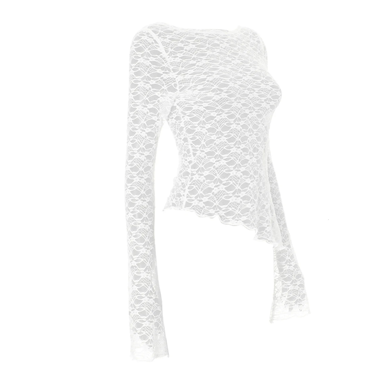 hirigin Sexy Lace Long Sleeve T-Shirts Fashion Women Knitted Perspective Autumn Tees Tops Clothes Streetwear Y2K Slim T-Shirt 250725