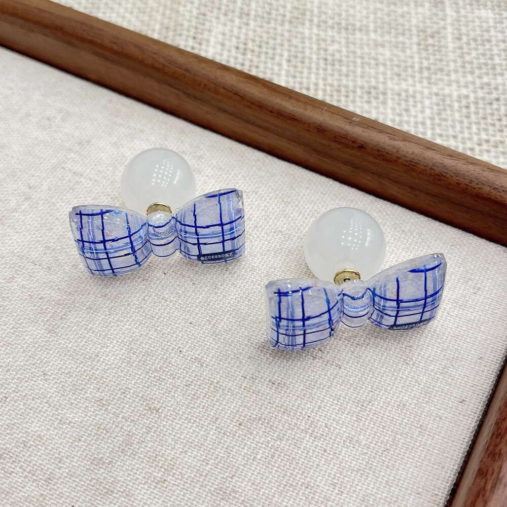 TikTok Butterfly Korean Style Navy Blue Diagonal Fresh 2025 Spring Summer New Stud Earrings 355