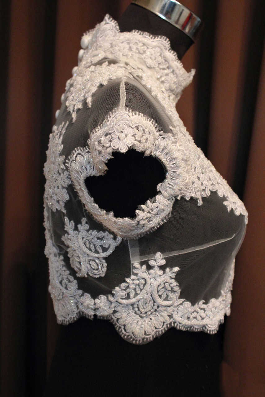 New Bridal Jacket Short Sleeve High Neck Appliques Lace Wedding Dress Jackets Bridal Accessories Customized