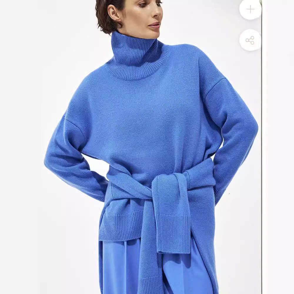 Multi-Color High Solid Color Sweater Loose Pullover Stand Collar Tops Women Clothing 66 B5