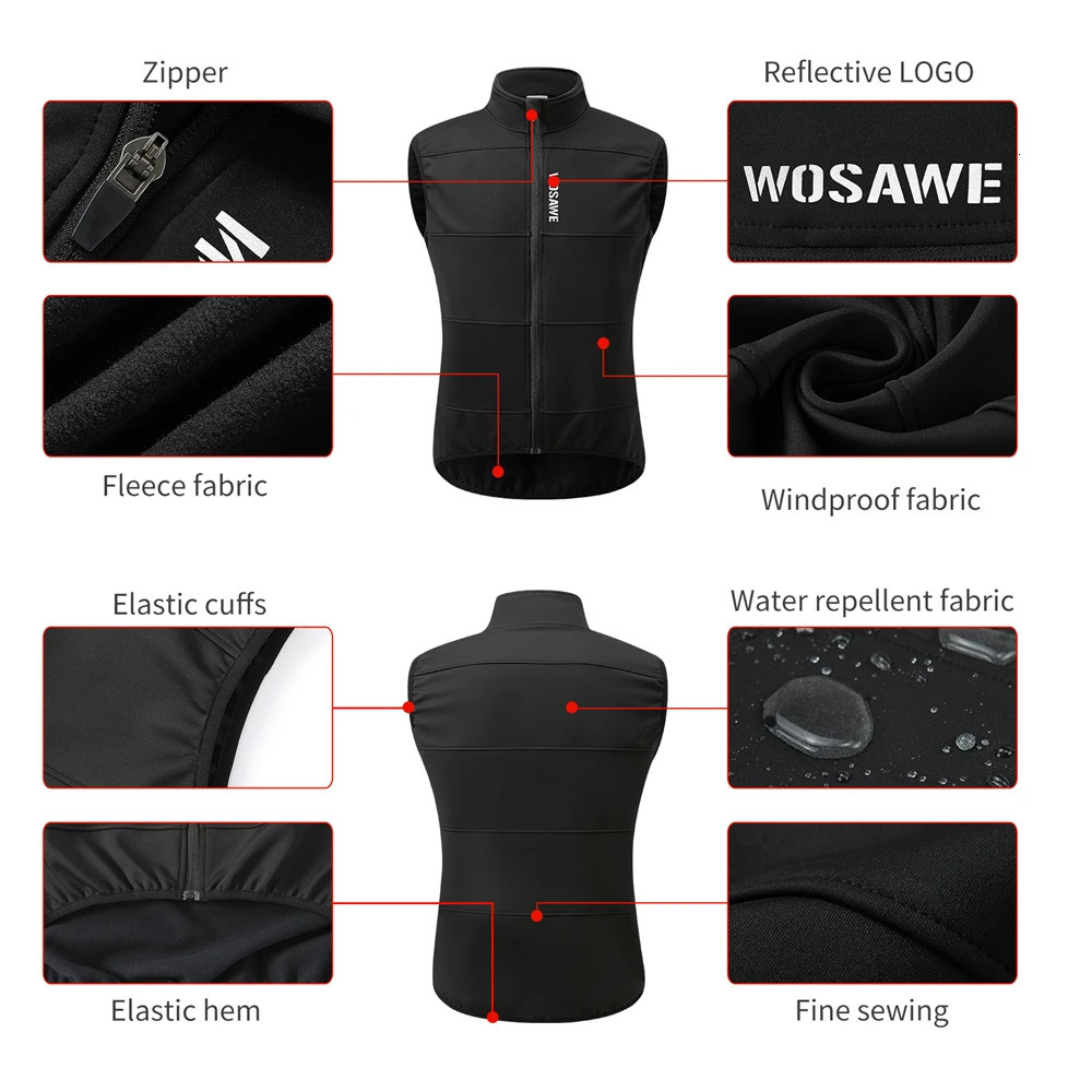 WOSAWE Cycling Vest Thermal Winter Bike Gilet Windproof Keep Warm Cycling Jacket Sleeveless No Pockets for Men and Women 250730